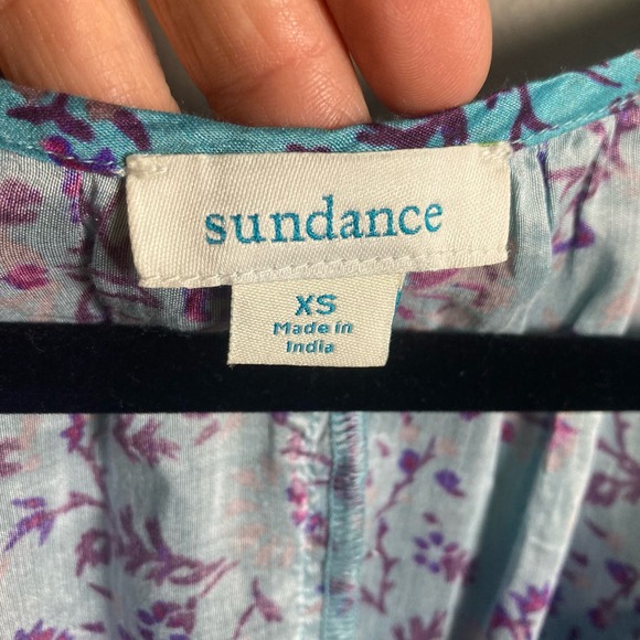 Sundance top blouse XS peasant floral blue dolamon boho silk blend - Picture 10 of 11